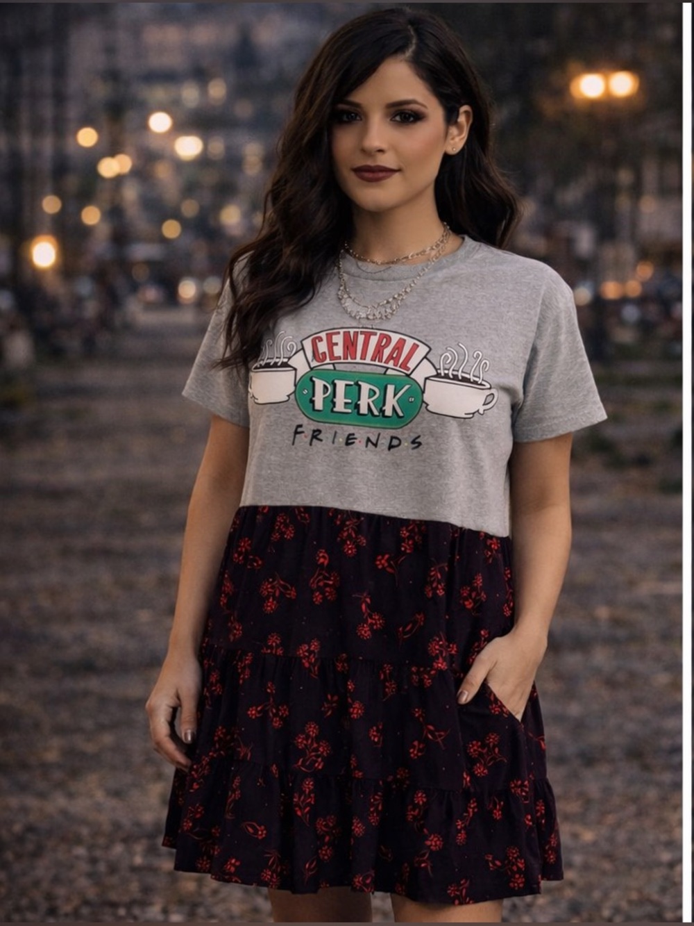 Custom Upcycled FRIENDS CENTRAL PERK Graphic Tee Shirt Dress Size L